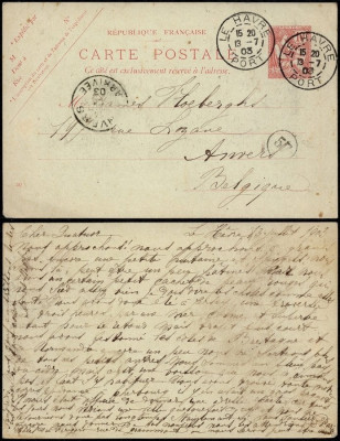 France 1903 Old postcard Postal stationery Le Havre to Antwerp D.631 foto