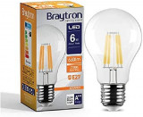 Bec LED filament 6W (50W), E27, A60, 660lm, lumina calda (2700K), BRAYTRON, Becuri LED, Calda (2000 - 3499 K)