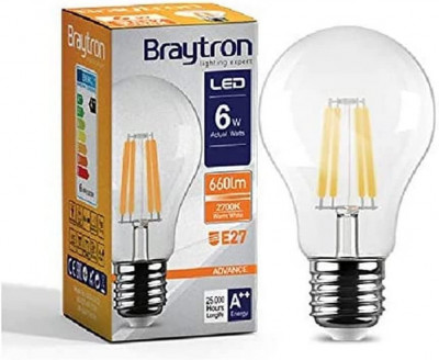 Bec LED filament 6W (50W), E27, A60, 660lm, lumina calda (2700K), BRAYTRON foto