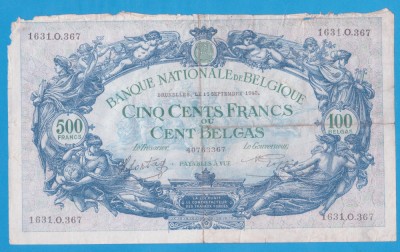 (1) BANCNOTA BELGIA - 500 FRANKS 1943 (17 SEPTEMBRIE 1943), FORMAT MARE foto