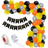 Set aranjament baloane pentru arcada, ghirlanda Happy Birthday, 115 buc, portocaliu, galben, negru si argintiu
