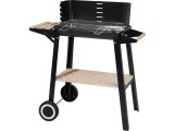 Grătar mobil pe cărbuni GRILLMEISTER cu roți, masă laterală și parav&acirc;nt, suprafață 48,5&times;28,5 cm