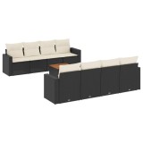 Set mobilier de gradina cu perne, 9 piese, negru, poliratan