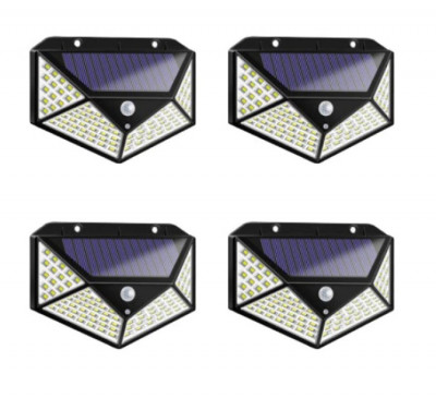 Set 4 x Lampi solare 100 LED cu senzor de miscare, 600LM, 3 moduri de functionare, 1800mAh foto