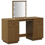 Cumpara ieftin Set de masa de toaleta cu LED, maro miere, lemn masiv de pin