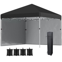 Pavilion pentru gradina/terasa, material Oxford, cu tarusi, corzi ancorare, contragreutati, geanta, reglabil, negru, 2.97x2.97x2.74 cm