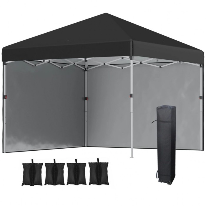 Pavilion pentru gradina/terasa, material Oxford, cu tarusi, corzi ancorare, contragreutati, geanta, reglabil, negru, 2.97x2.97x2.74 cm