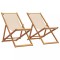 Scaune pliante 2 buc. Material textil bej si lemn masiv - 1