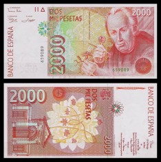 SPANIA █ bancnota █ 2000 Pesetas █ 1992 █ P-162 █ UNC █ necirculata
