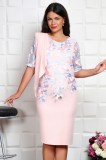 Rochie Ocazie Yves Marbela Roz Floral Tull Brodat, Esarfa Umar, Eleganta, Marimea 46
