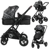 Carucior 3 in 1 Sena cos auto inclus cadru aluminiu Black Marble New, Lorelli