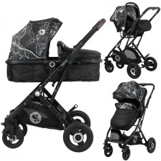 Carucior 3 in 1 Sena cos auto inclus cadru aluminiu Black Marble New