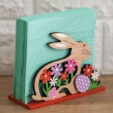 Suport servetele din lemn, formă iepuraș de Paște, bază roșie, 12x5x9cm, CMCLASS