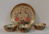 Superb set tava cu 3 boluri din bronz gravate