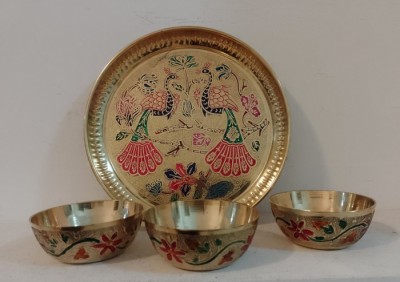 Superb set tava cu 3 boluri din bronz gravate foto