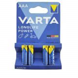 Set 4 baterii alcaline LR03, Varta Longlife Power AAA, 1.5V, in blister