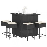 VidaXL Set mobilier bar de grădină cu perne, 5 piese, negru, poliratan