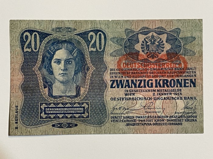 Bancnota AUSTRIA UNGARIA 20 COROANE KRONEN 1913 (2)