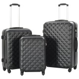 Set 3 Valize Carcasa Rigida ABS vidaXL, Negru, Roti 360 Grade, Troler Voiaj, Calatorie, Vacanta