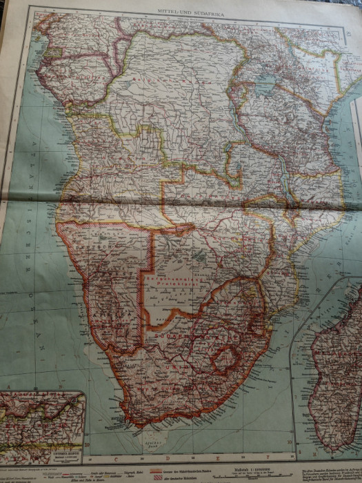 Harta veche Africa subsahariana, 1910, stare perfecta, 60x45 cm,