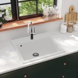 Chiuveta bucatarie granit vidaXL alba, 565x510x306mm, rezistenta la caldura/zgarieturi, cuva adanca, montare blat