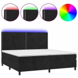 Pat cu arcuri, saltea si LED, negru, 200x200 cm, catifea