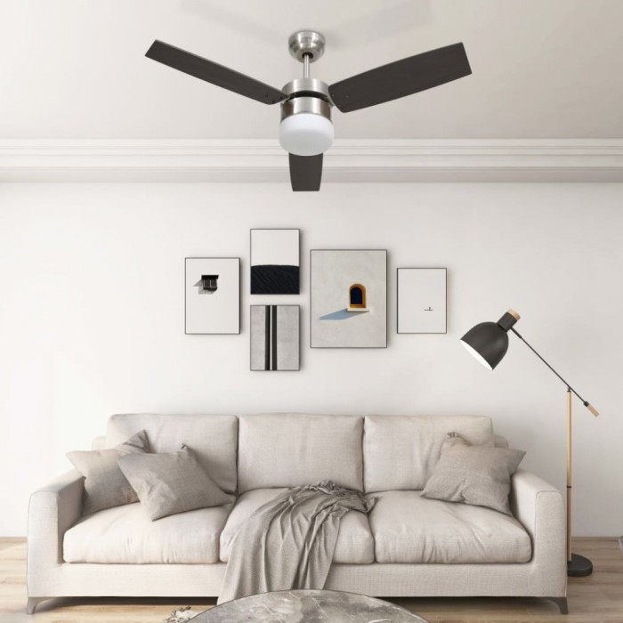 vidaXL Ventilator tavan cu iluminare/telecomandă, maro &icirc;nchis, 108 cm