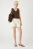 Medicine pantaloni scurti jeans culoarea bej, neted, high waist