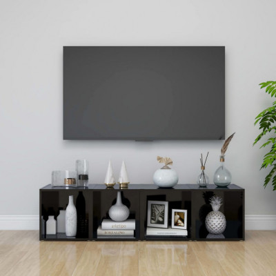Comode TV, 4 buc., negru extralucios, 37x35x37 cm, PAL GartenMobel Dekor foto