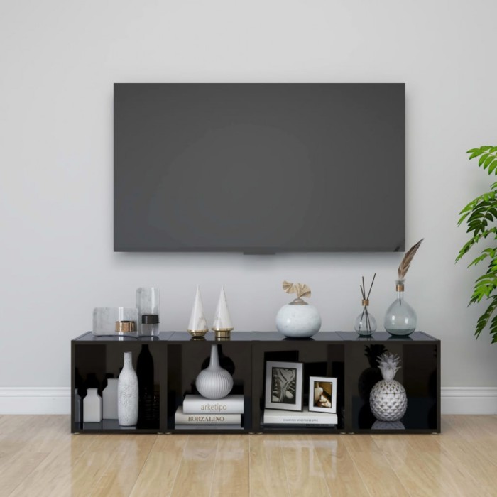 Comode TV, 4 buc., negru extralucios, 37x35x37 cm, PAL