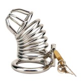 Cușcă pentru penis IMPOUND Spiral Male Chastity, pentru castitate bărbați, cu 3 inele pentru penis, din metal, culoare argintiu, diamentru 4 cm