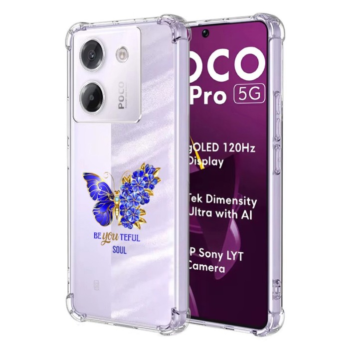 Husa antisoc pentru xiaomi poco m7 pro 5g airbag tpu, col&Egrave;uri ranforsate- butterfly albastru