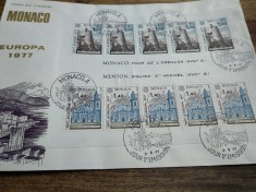 Plic filatelic FDC, Monaco, 1977, Europa 1977, 10 Valori, stare deosebita