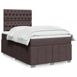 vidaXL Pat box spring cu saltea, maro &icirc;nchis, 120x200 cm, textil