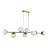Lustra LED suspendata, model Bali, 8 becuri, baza 20x5 cm, 35W, metal si sticla, IP20, alb/auriu