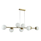 Lustra LED suspendata, model Bali, 8 becuri, baza 20x5 cm, 35W, metal si sticla, IP20, alb/auriu