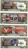 !!! SUA - FANTASY NOTES - SET 4 x 2 DOLARI 2024 , DONALD TRUMP / CELE DIN SCAN // NU TRIMIT PRIN CURIER