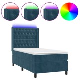 Cumpara ieftin Pat cu arcuri, saltea&amp;LED, albastru inchis, 80x200 cm, catifea