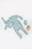Set 4 piese: bluza, pantaloni, caciulita si manusi din bumbac organic si modal - Mint, BabyCosy (Marime: 3-6 Luni)