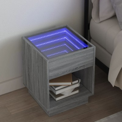 vidaXL Noptieră cu LED infinity, gri sonoma, 40x40x50 cm foto
