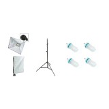 Kit lumina continua foto-video cu: Lampa 4 becuri e27, softbox 40x60cm, stativ 75x210cm si 4 becuri 125W/5500K, Generic