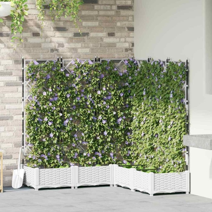 vidaXL Ghiveci de grădină cu trellis 5 pcs Alb 120 x 120 x 125.5 cm PP 42002910