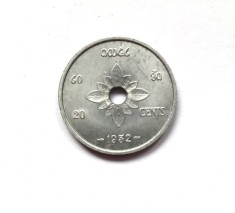 Laos 20 Cents 1952 a UNC moneda aproape necirculata km # 5