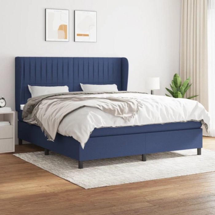 vidaXL Pat box spring cu saltea, albastru, 180x200 cm, material textil 3128147