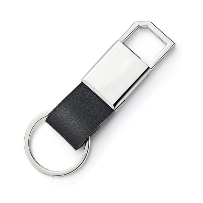Breloc simplu din piele cu clips metalic, Negru