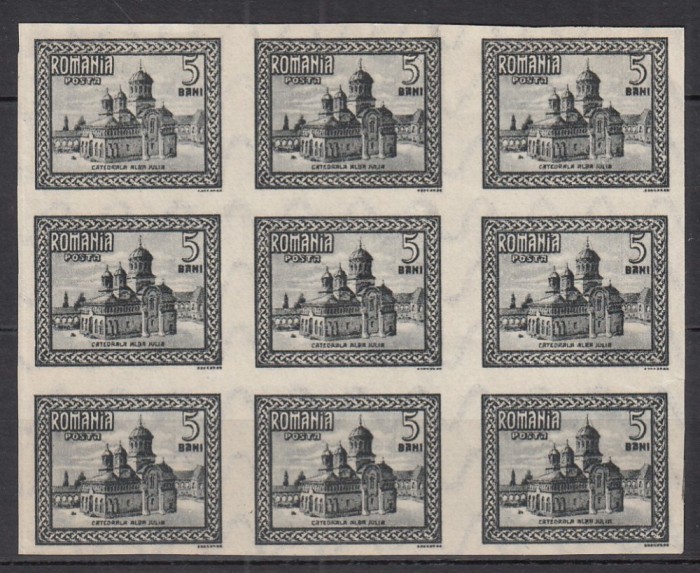 ROMANIA 1922 LP 73 INCORONAREA REGELUI LA ALBA IULIA 5 BANI NEGRU NEDANTELAT BLOC 9 TIMBRE STARE MNH/SARNIERA 8 TIMBRE MNH 1 TIMBRU SARNIERA DR.JOS