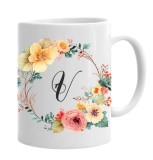 Cana alba personalizata cu initiala V, INOVATIX&reg;. 330ml, Oem