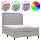 Cumpara ieftin Pat cu arcuri, saltea si LED, gri deschis, 140x200 cm, textil