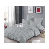Cumpara ieftin Lenjerie de Pat Dublu, Bumbac Finet-Creponat, 6 Piese, Gri deschis-LJ1103