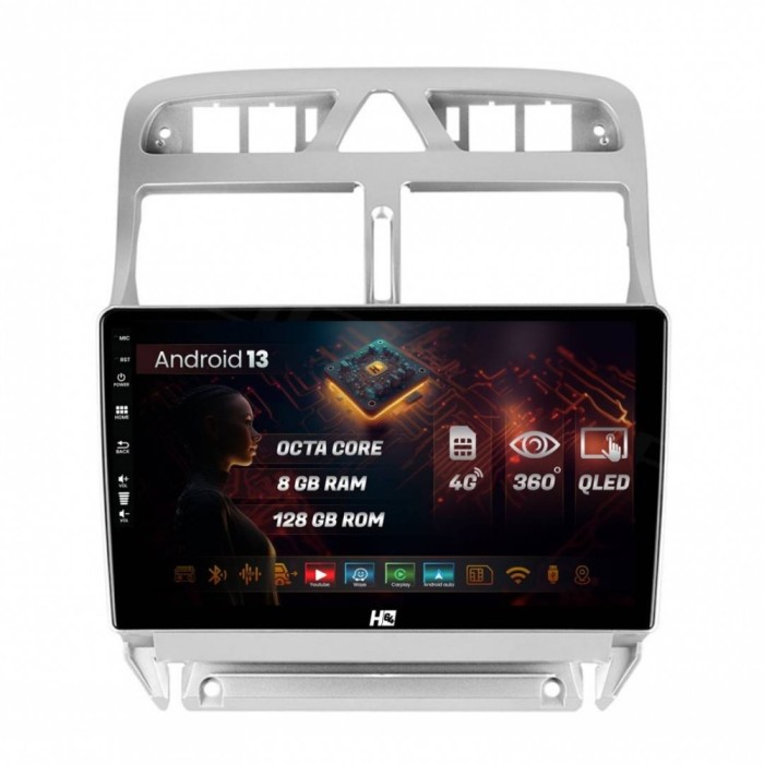 Navigatie Peugeot 307 8GB RAM Android 13 Octacore Slot Sim 4G DSP GPS Wi-FI Carplay Android Auto USB Bluetooth Waze Touchscreen 9 Inch